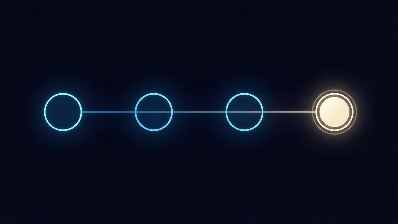 Four linked nodes in a row, the final one a sealed gold disc.