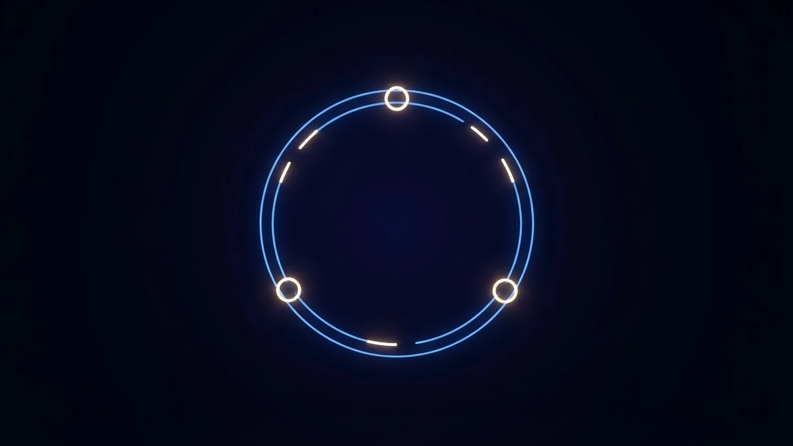 A closed blue circle with three glowing gold checkpoint seals.