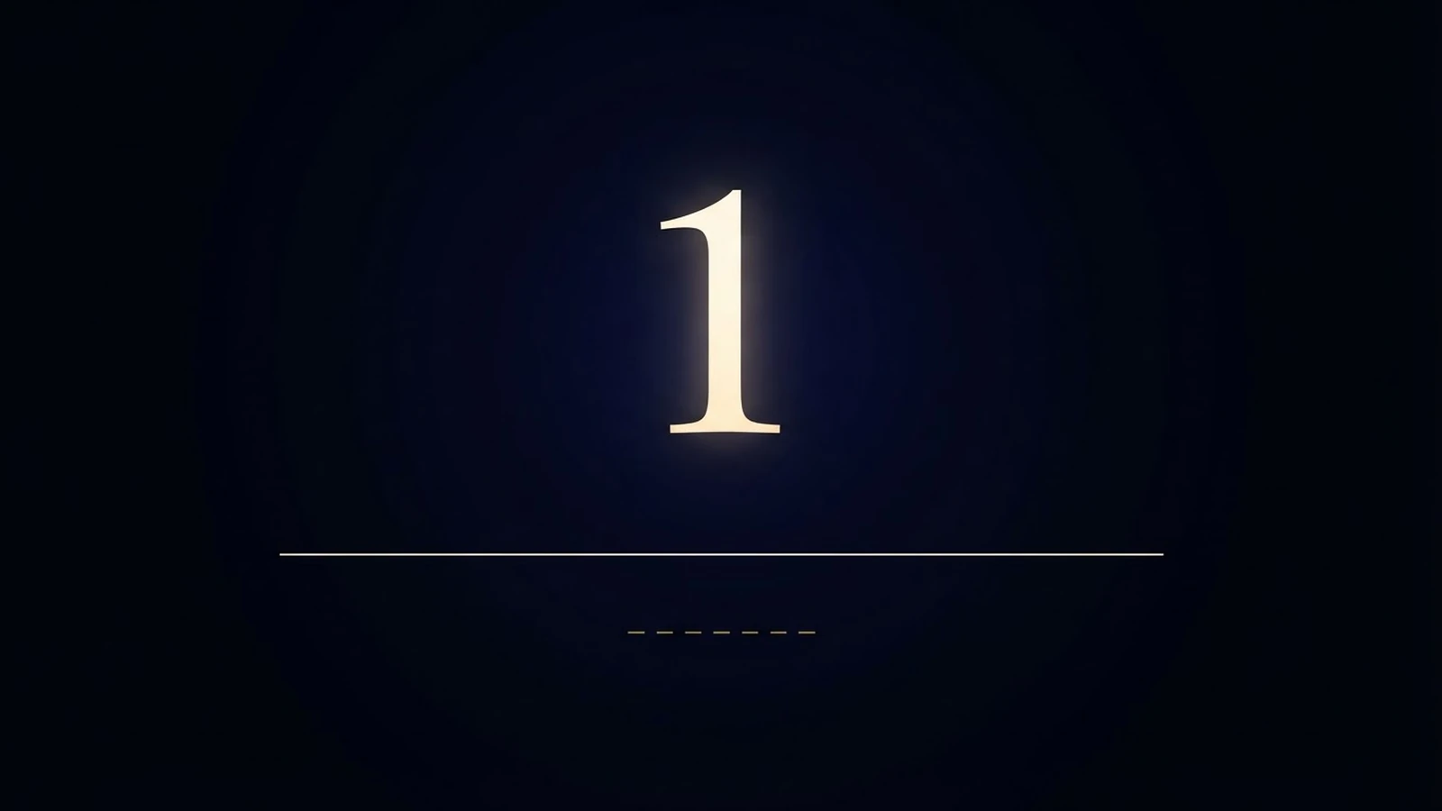 A monumental glowing serif numeral one above a thin footnote rule and a faint cited line.